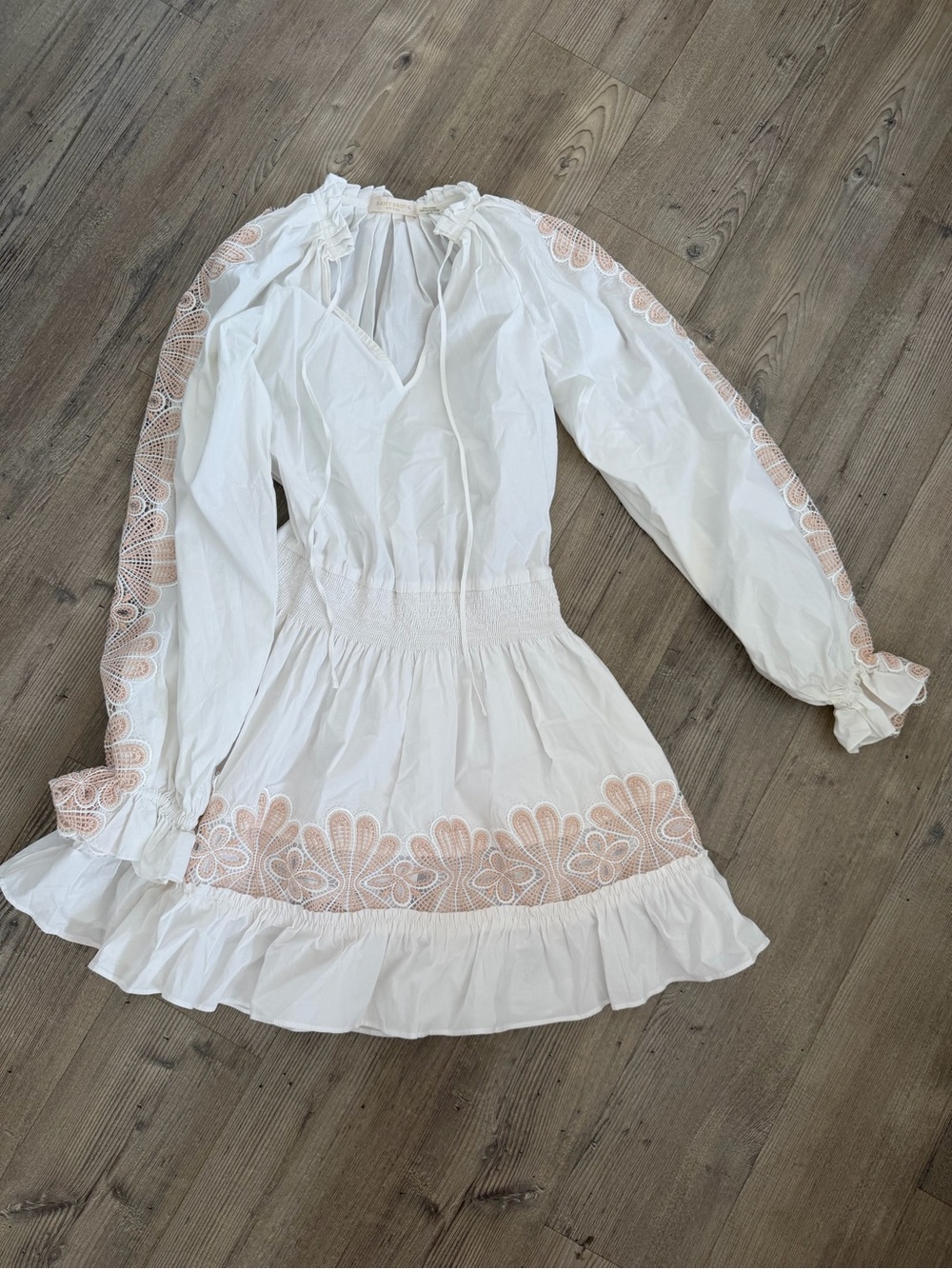 Ramy Brook White Mini Dress with Peach Embroidery